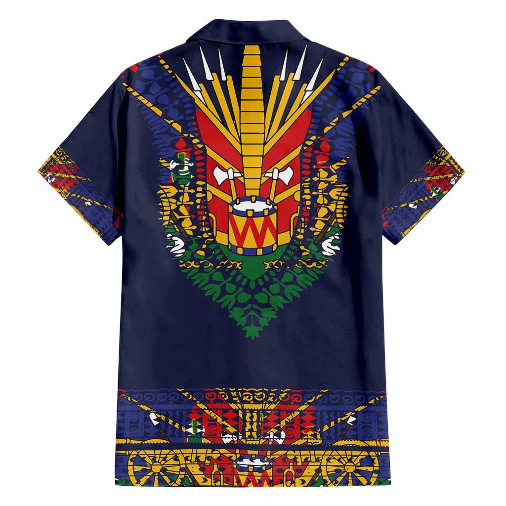 Haiti Flag Traditional Dashiki Family Matching Off Shoulder Short Dress and Hawaiian Shirt Black Color - Polynesian Pride