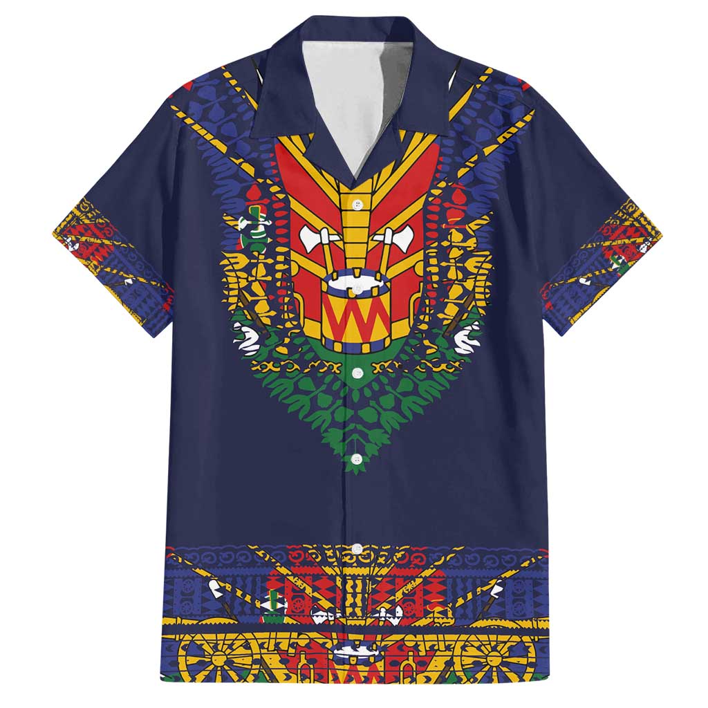 Haiti Flag Traditional Dashiki Family Matching Tank Maxi Dress and Hawaiian Shirt Black Color LT03 Dad's Shirt - Short Sleeve Black - Polynesian Pride