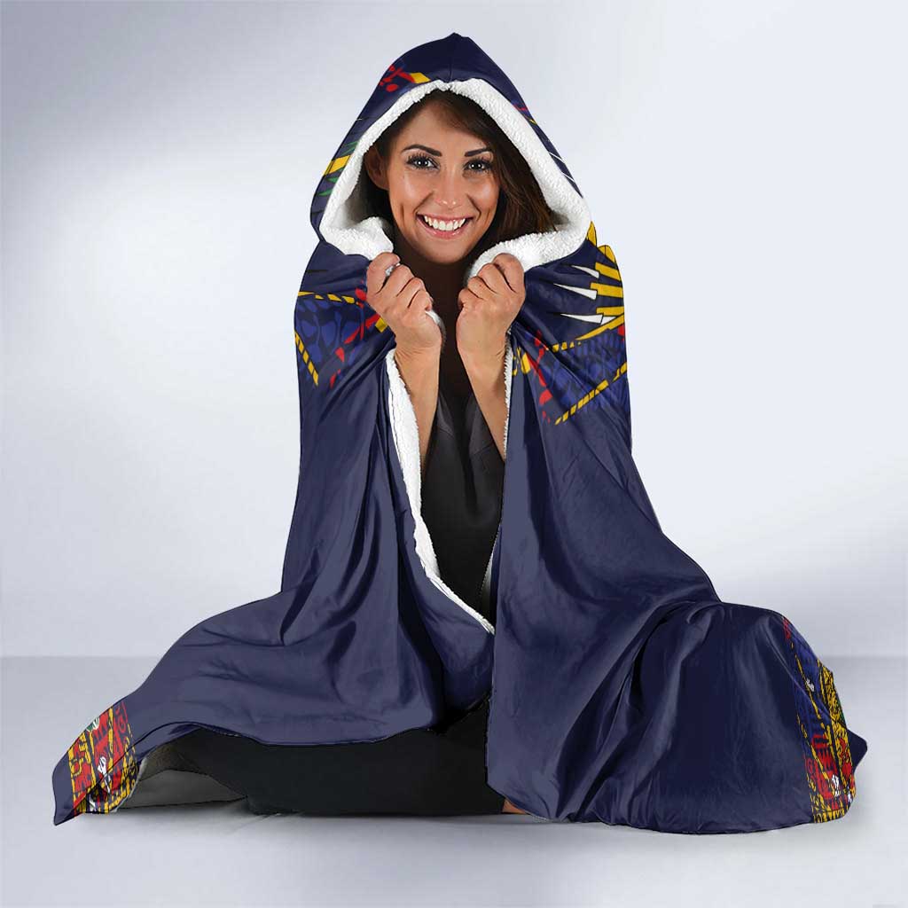 Haiti Flag Traditional Dashiki Hooded Blanket Black Color - Polynesian Pride
