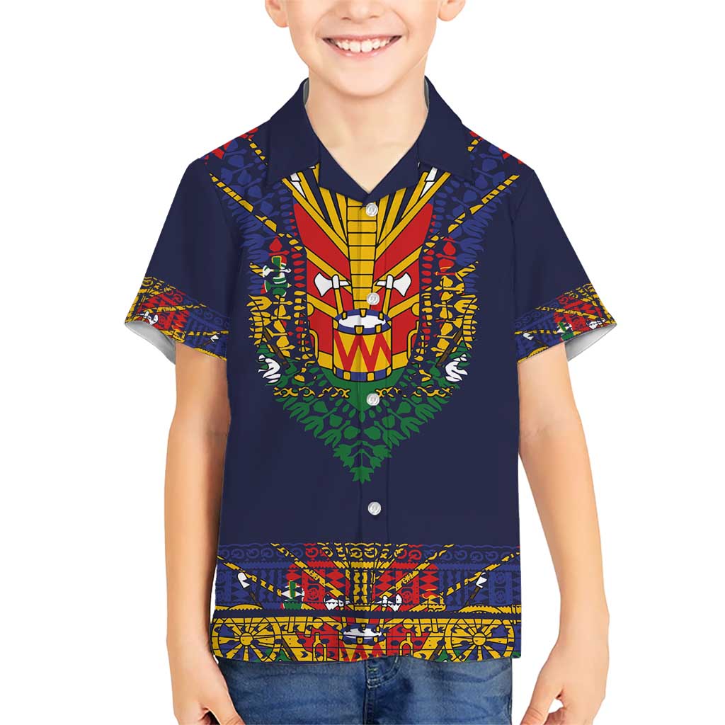 Haiti Flag Traditional Dashiki Kid Hawaiian Shirt Black Color LT03 Kid Black - Polynesian Pride
