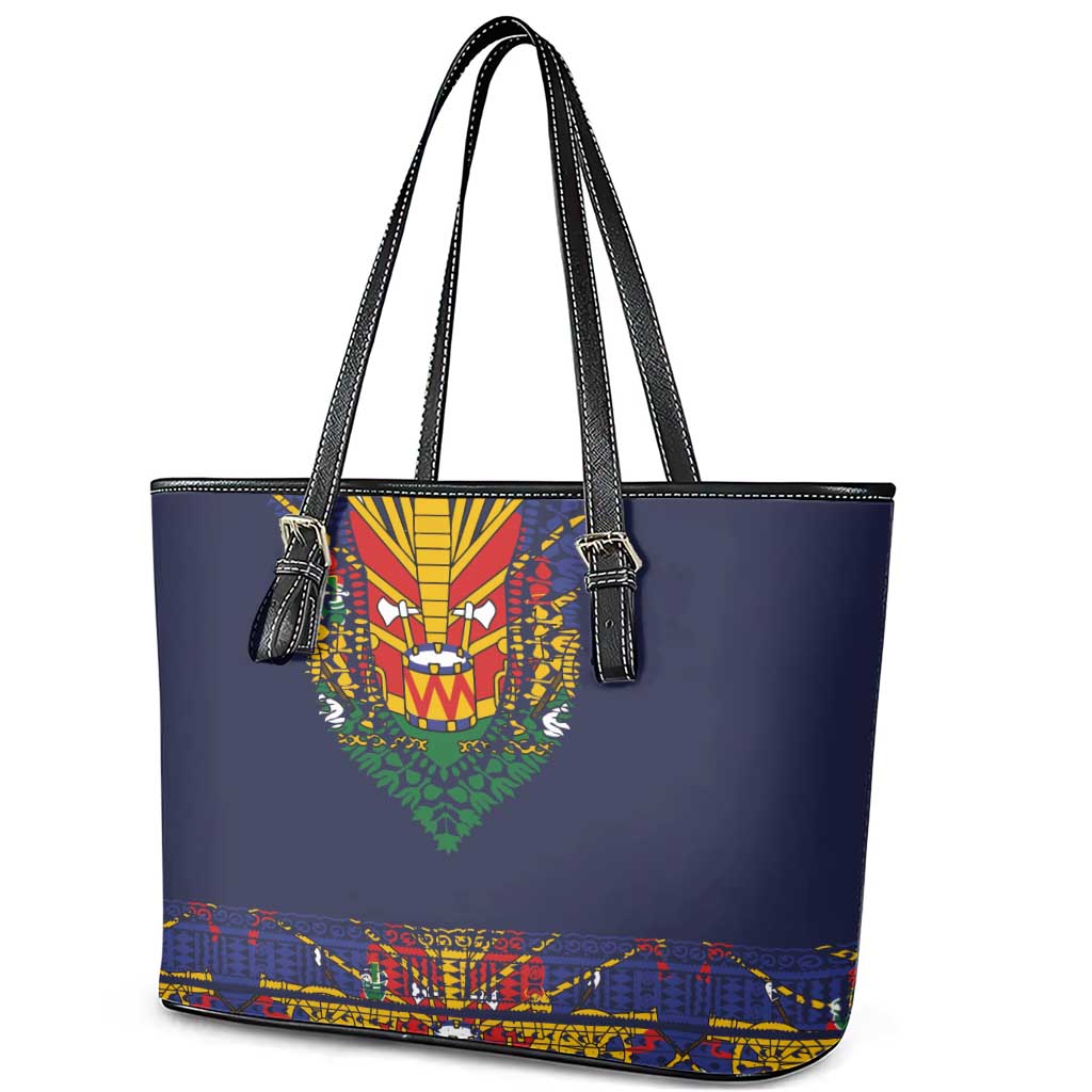 Haiti Flag Traditional Dashiki Leather Tote Bag Black Color LT03 - Polynesian Pride