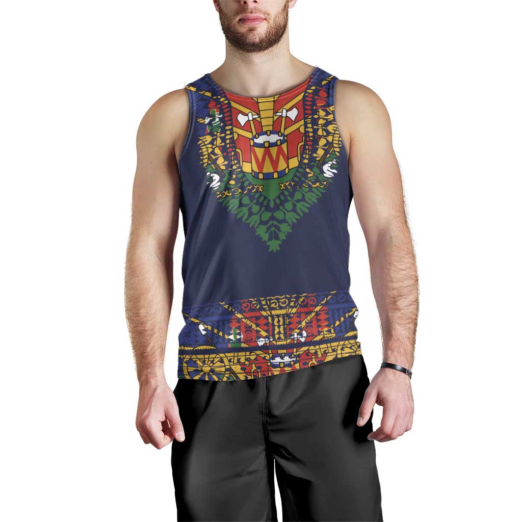 Haiti Flag Traditional Dashiki Men Tank Top Black Color - Polynesian Pride