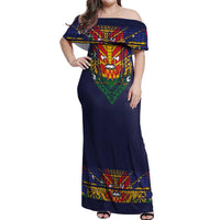 Haiti Flag Traditional Dashiki Off Shoulder Maxi Dress Black Color - Polynesian Pride