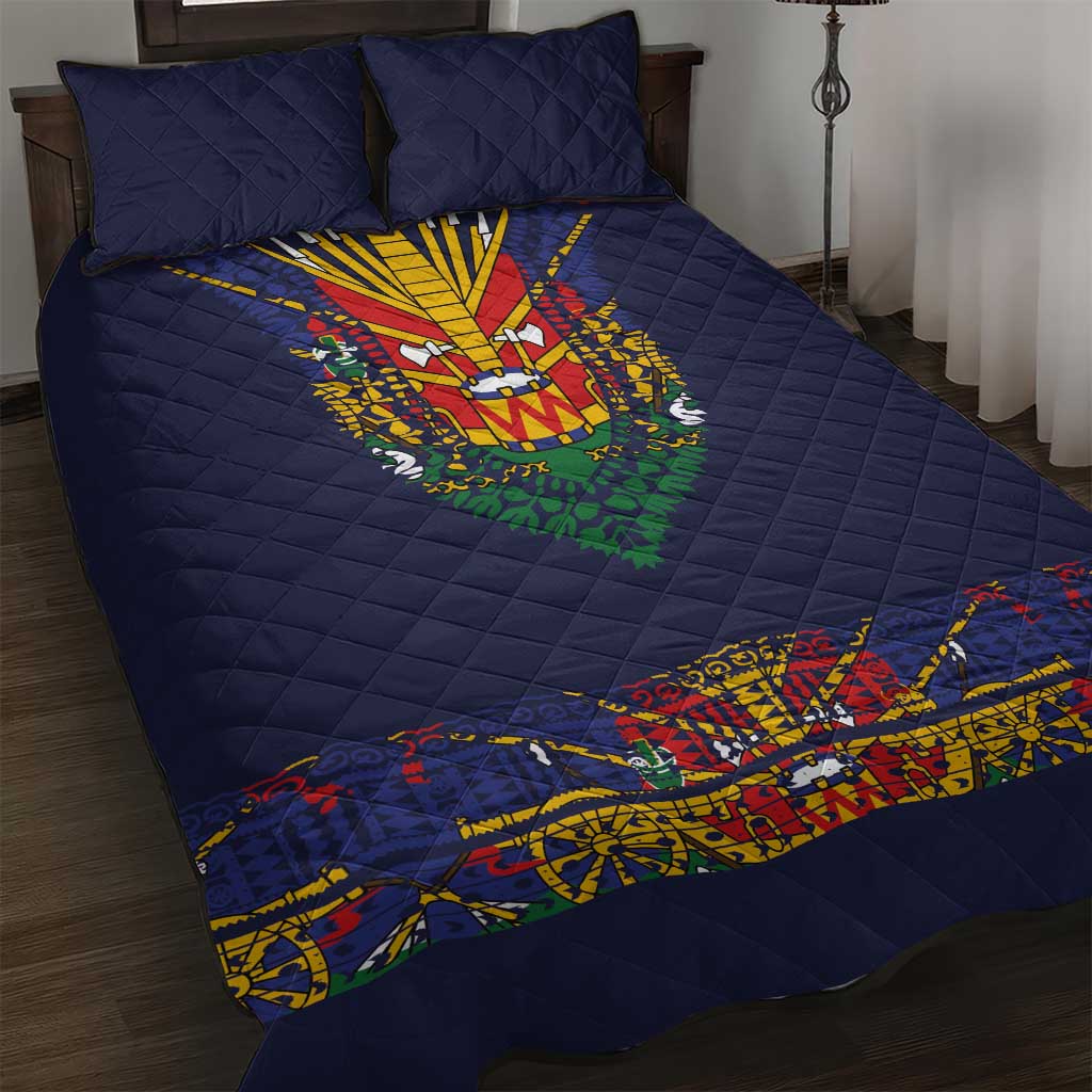 Haiti Flag Traditional Dashiki Quilt Bed Set Black Color - Polynesian Pride