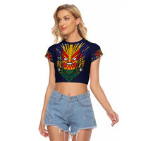 Haiti Flag Traditional Dashiki Raglan Cropped T Shirt Black Color LT03 Female Black - Polynesian Pride