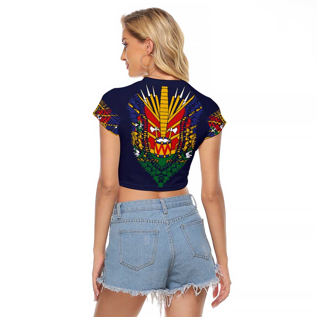Haiti Flag Traditional Dashiki Raglan Cropped T Shirt Black Color LT03 - Polynesian Pride
