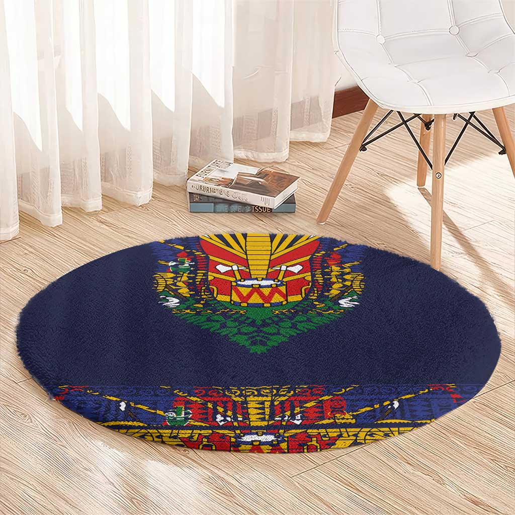 Haiti Flag Traditional Dashiki Round Carpet Black Color - Polynesian Pride