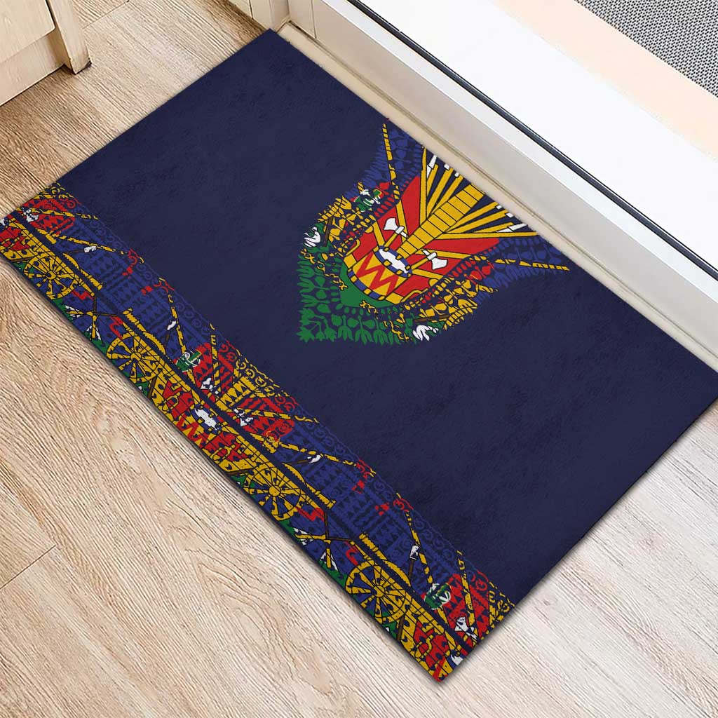 Haiti Flag Traditional Dashiki Rubber Doormat Black Color - Polynesian Pride