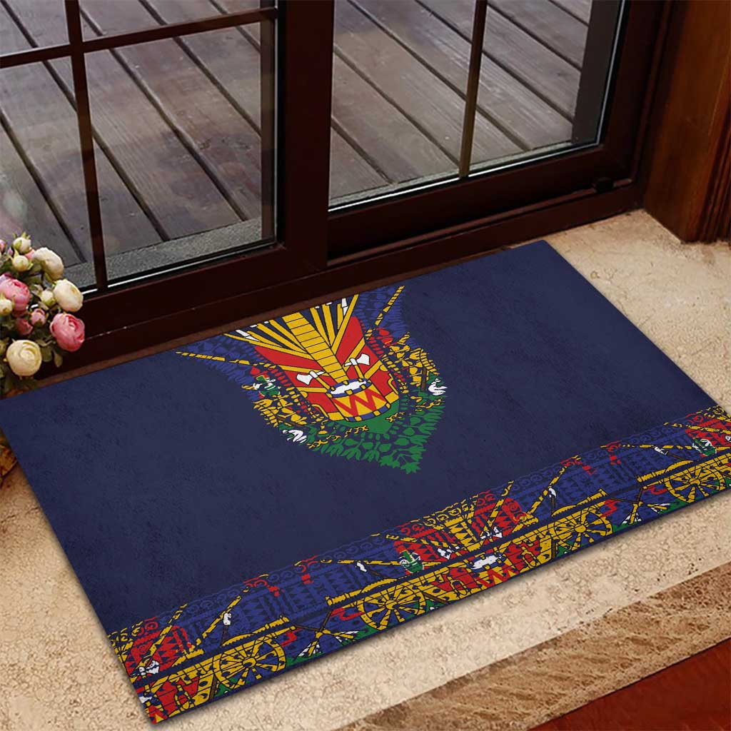 Haiti Flag Traditional Dashiki Rubber Doormat Black Color - Polynesian Pride
