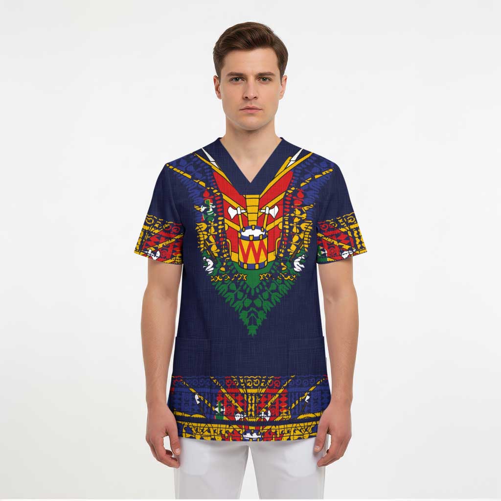 Haiti Flag Traditional Dashiki Scrub Top Black Color - Polynesian Pride