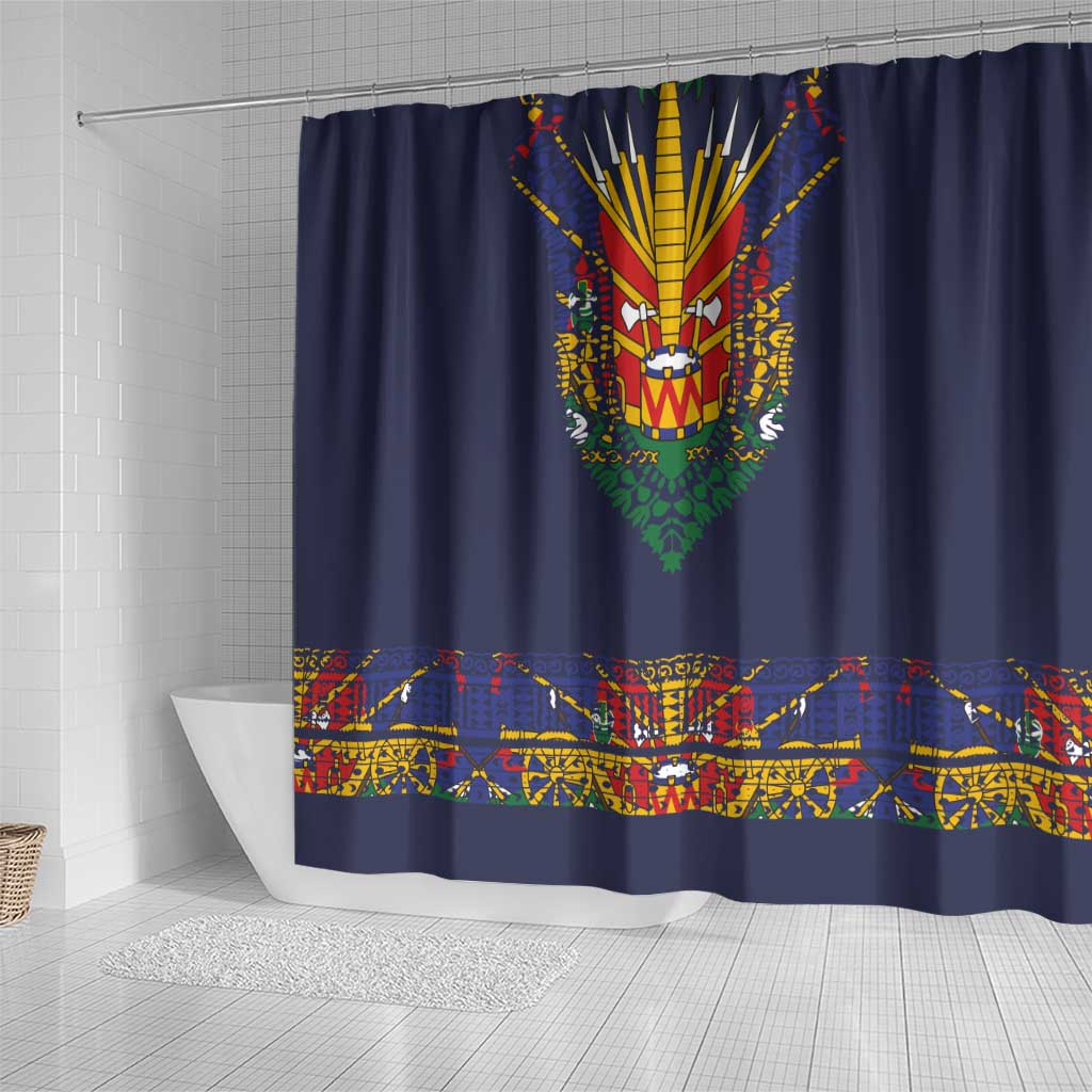 Haiti Flag Traditional Dashiki Shower Curtain Black Color - Polynesian Pride