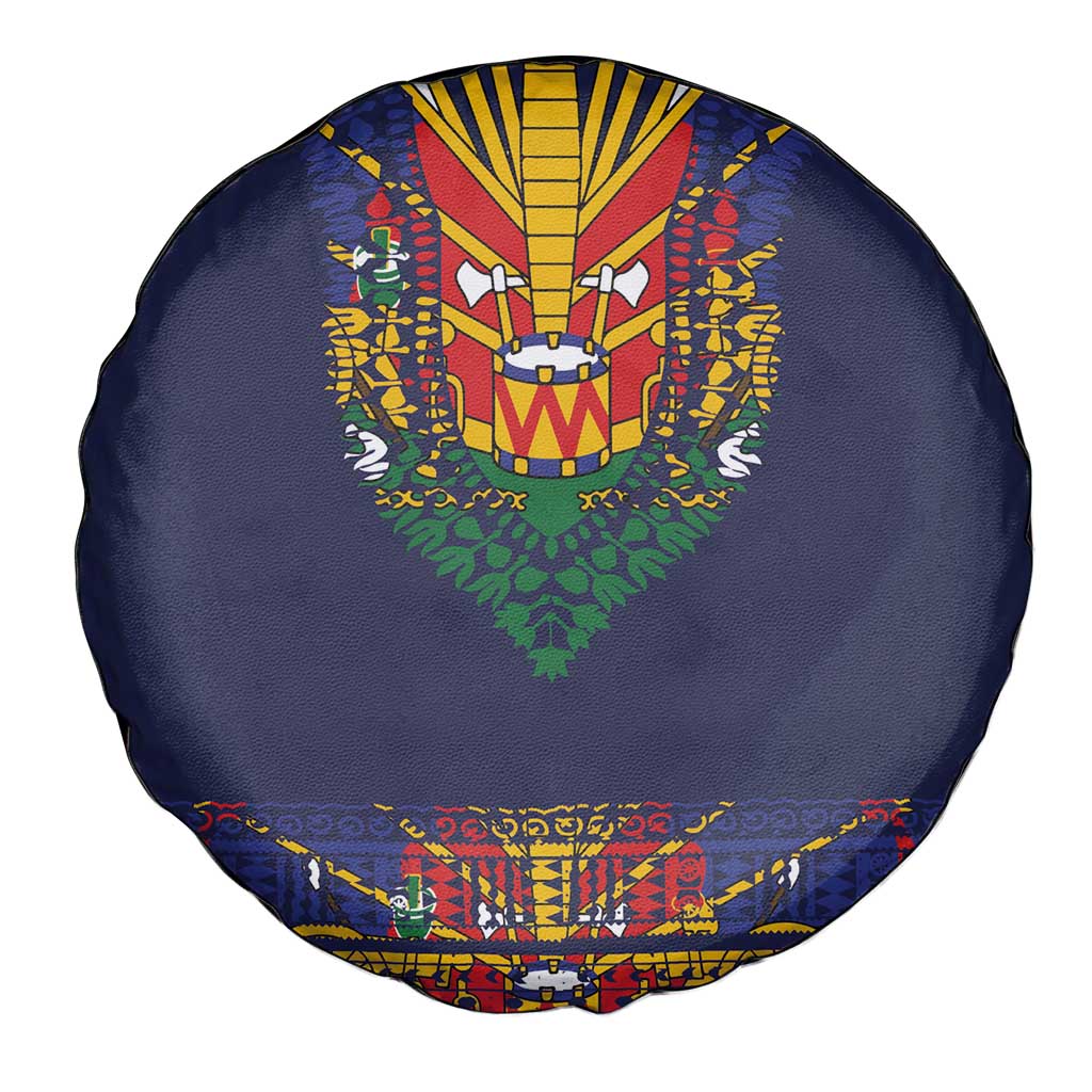 Haiti Flag Traditional Dashiki Spare Tire Cover Black Color - Polynesian Pride