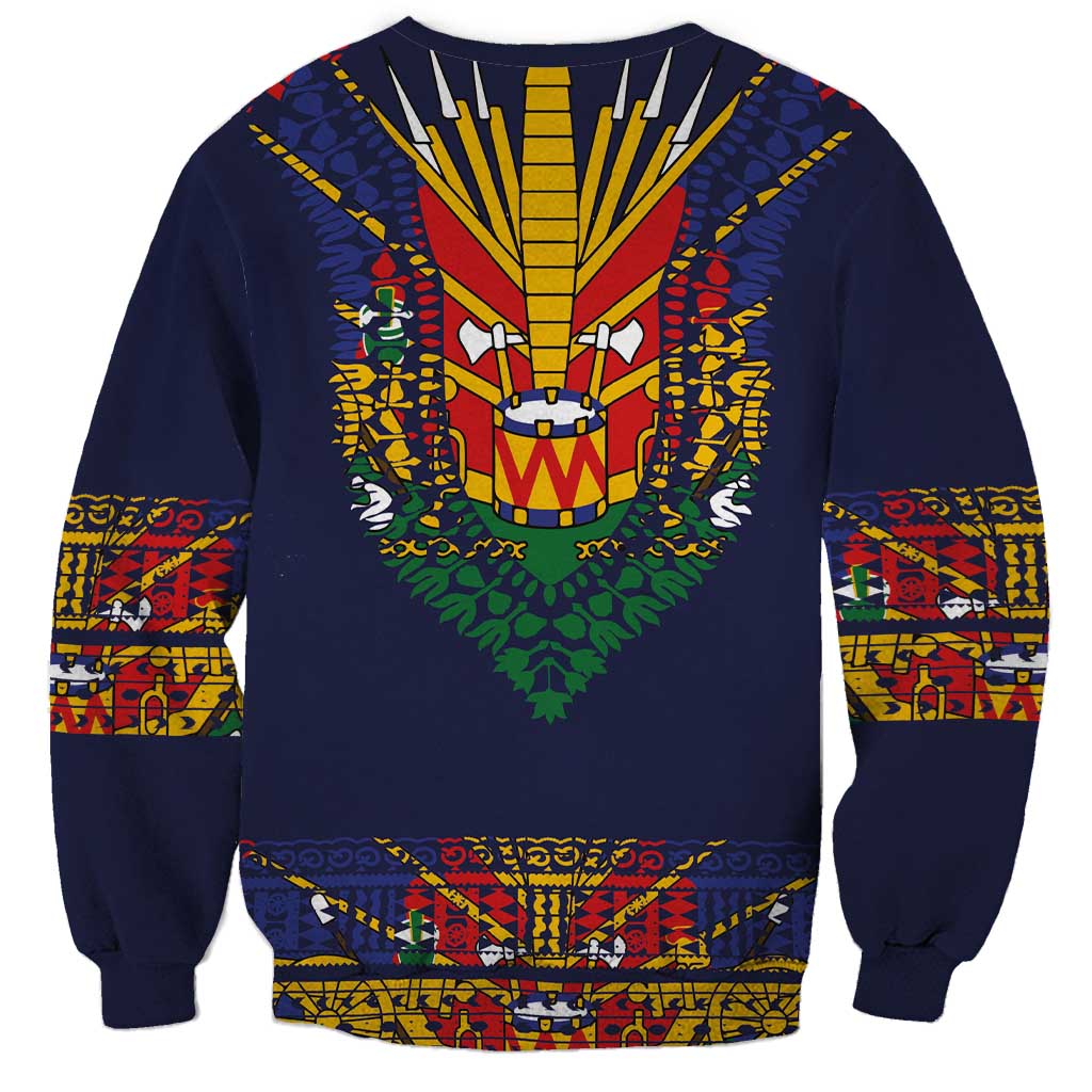 Haiti Flag Traditional Dashiki Sweatshirt Black Color - Polynesian Pride
