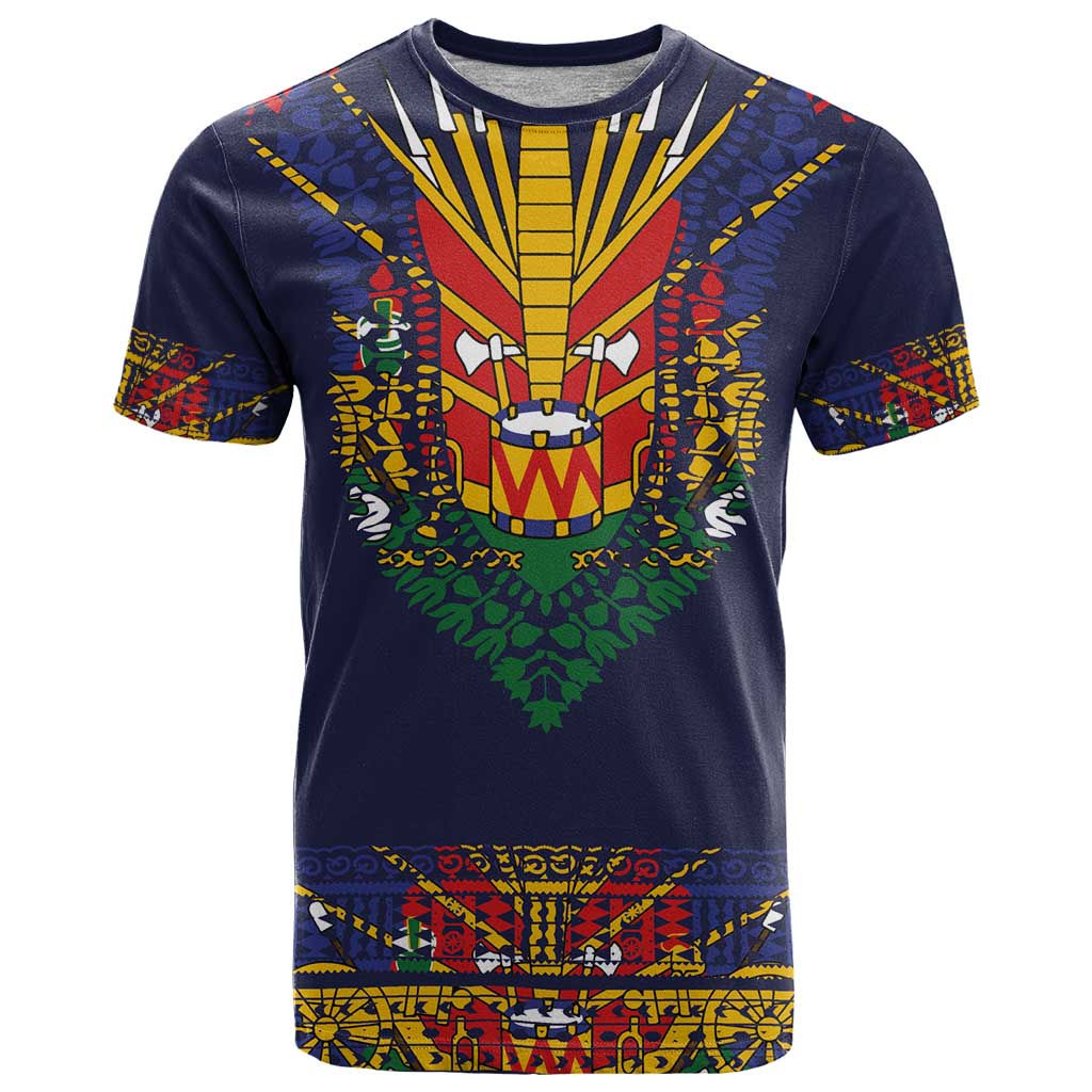 Haiti Flag Traditional Dashiki T Shirt Black Color LT03 Black - Polynesian Pride