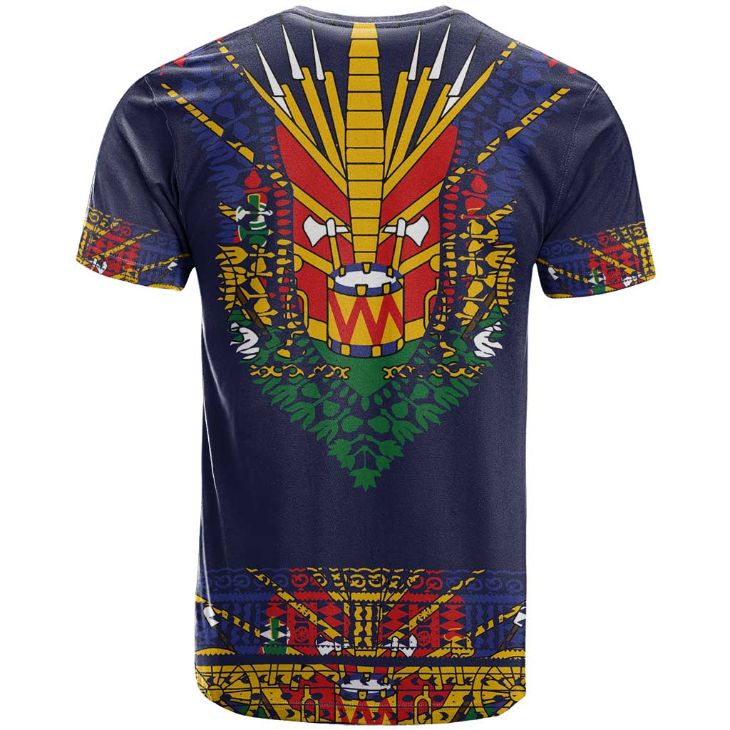 Haiti Flag Traditional Dashiki T Shirt Black Color LT03 - Polynesian Pride