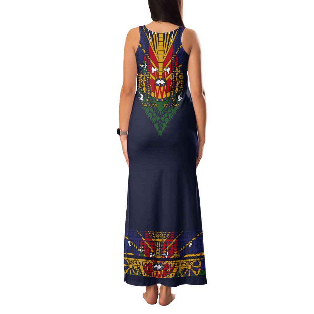 Haiti Flag Traditional Dashiki Tank Maxi Dress Black Color - Polynesian Pride