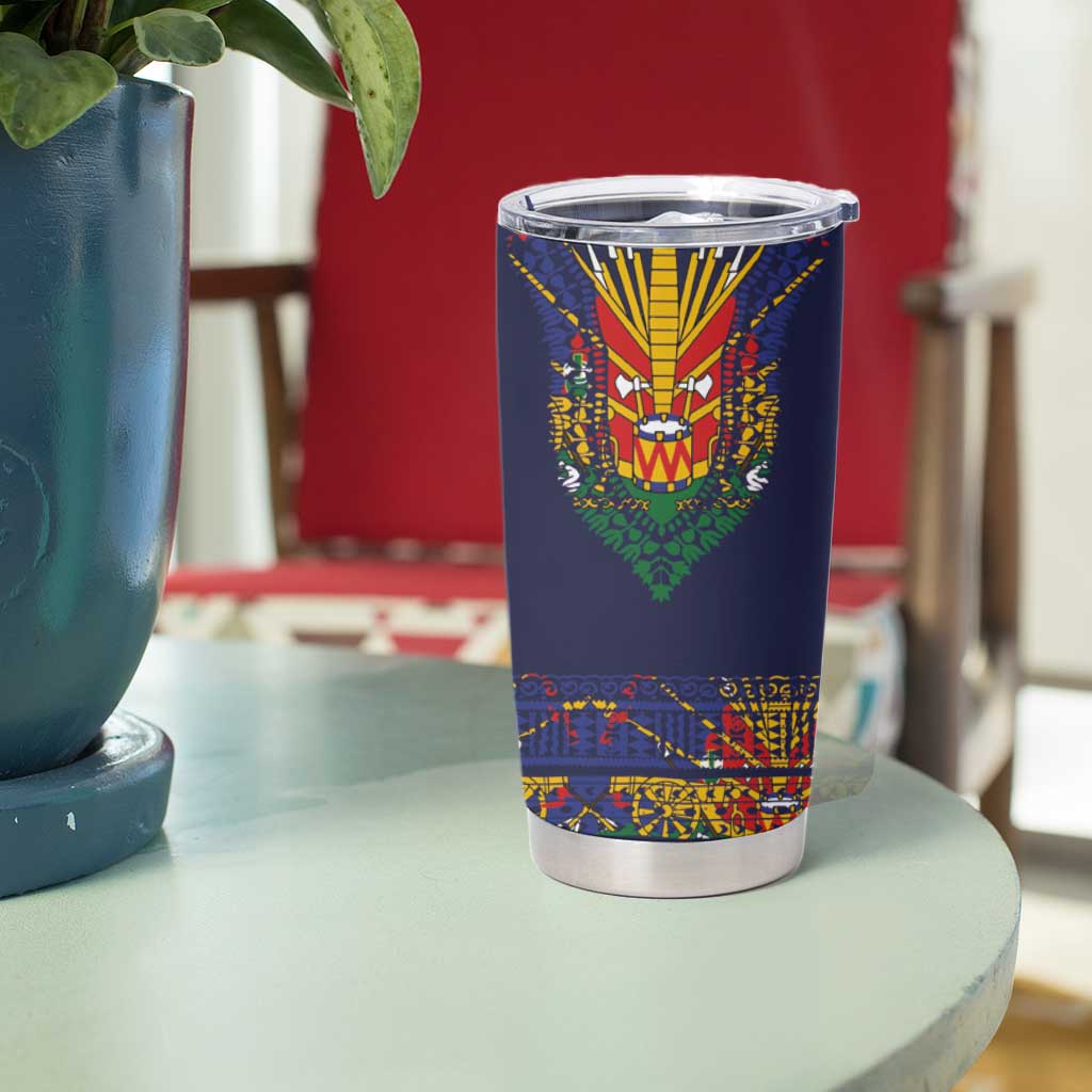 Haiti Flag Traditional Dashiki Tumbler Cup Black Color - Polynesian Pride