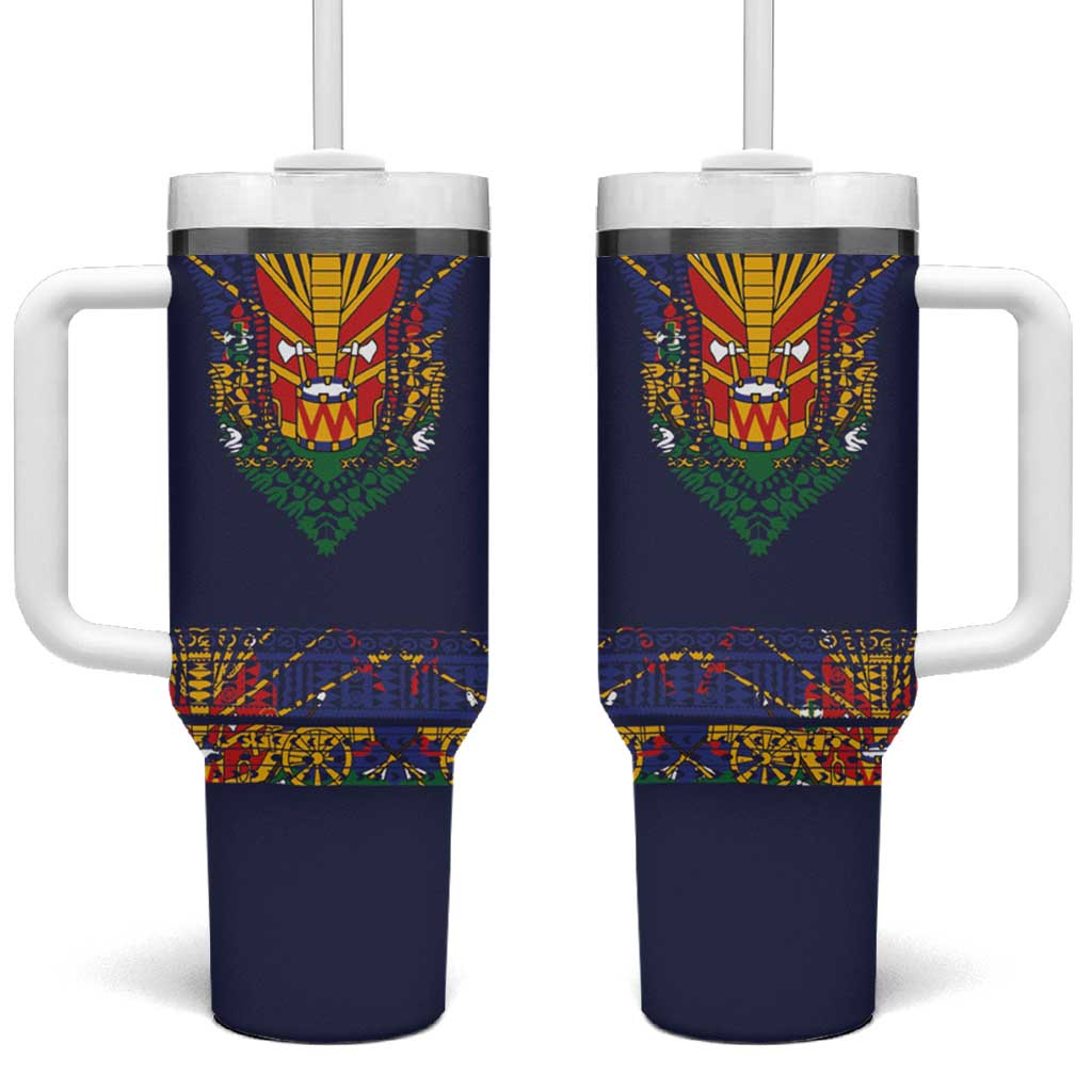 Haiti Flag Traditional Dashiki Tumbler With Handle Black Color LT03 One Size: 40 oz Black - Polynesian Pride