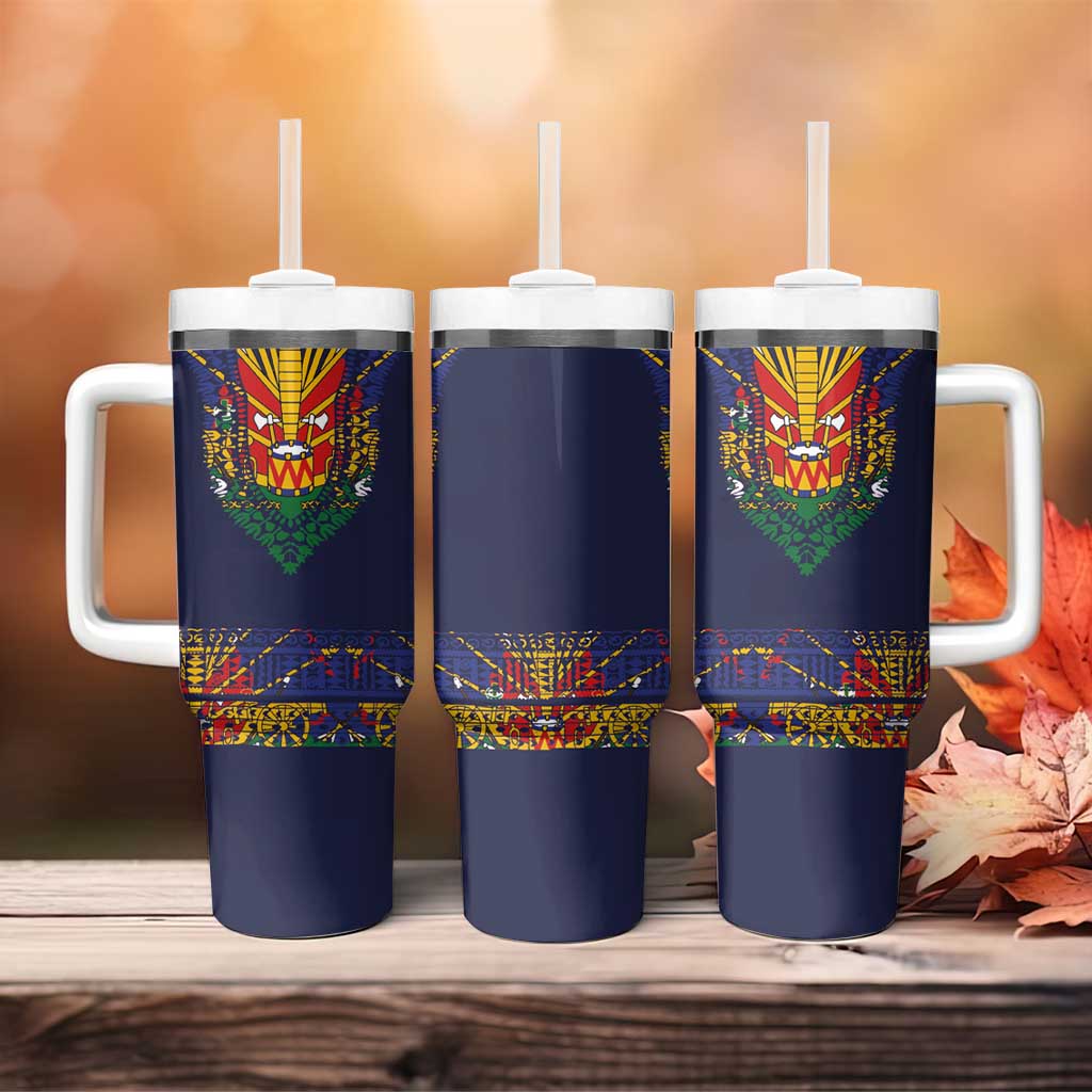 Haiti Flag Traditional Dashiki Tumbler With Handle Black Color LT03 - Polynesian Pride