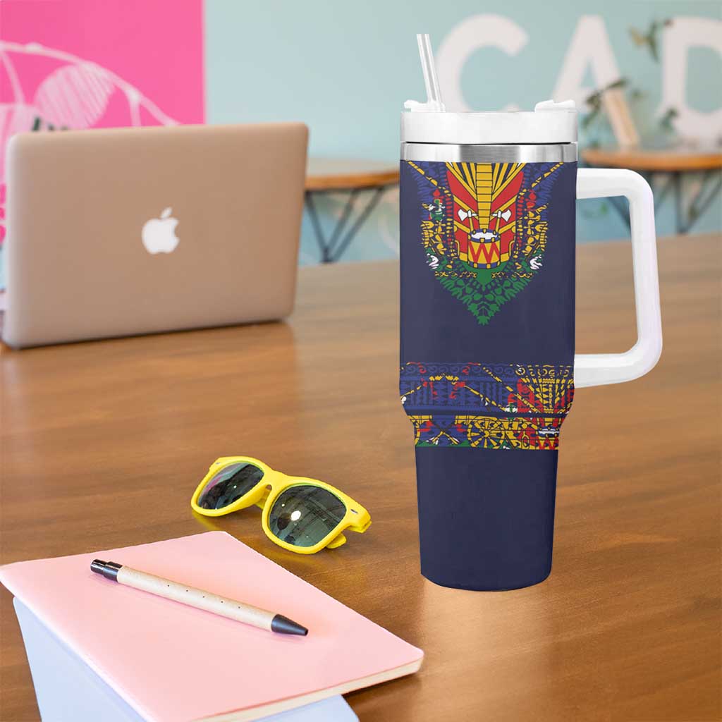Haiti Flag Traditional Dashiki Tumbler With Handle Black Color LT03 - Polynesian Pride