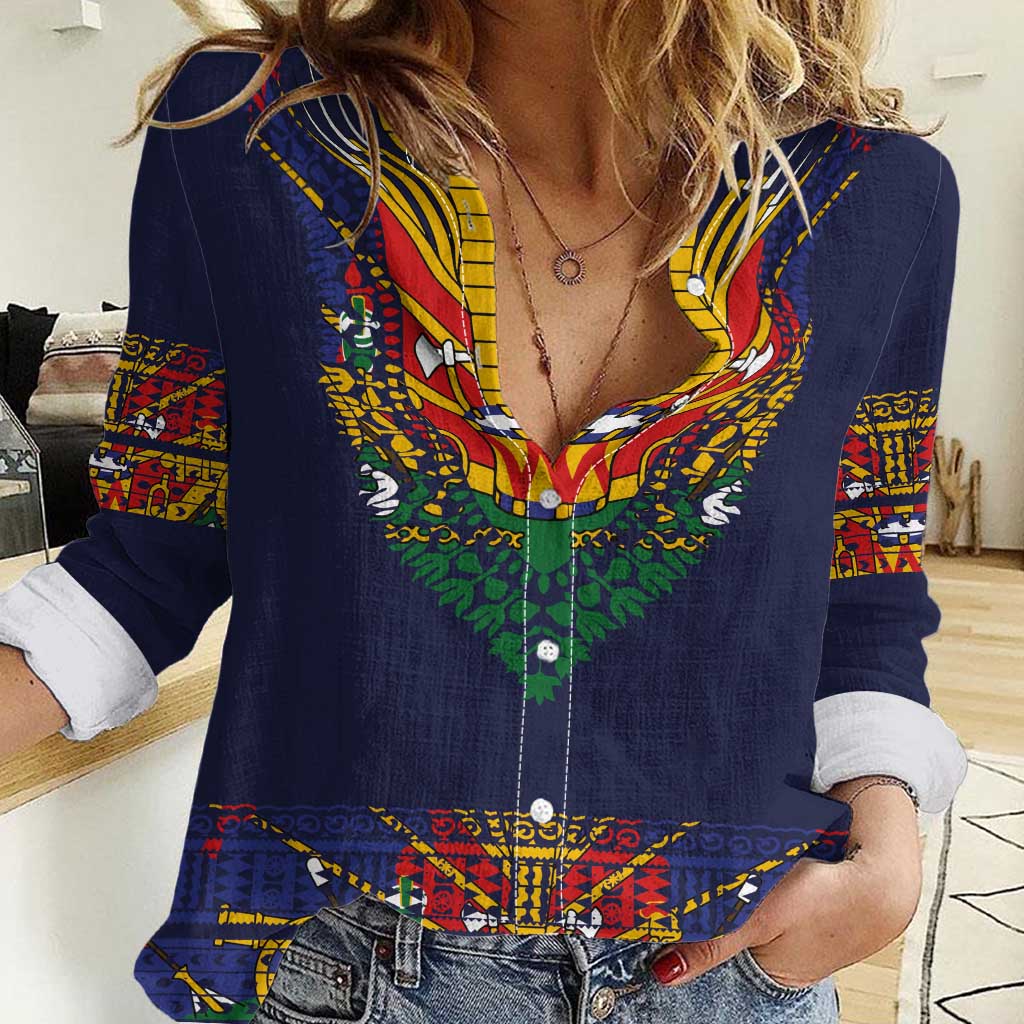 Haiti Flag Traditional Dashiki Women Casual Shirt Black Color - Polynesian Pride