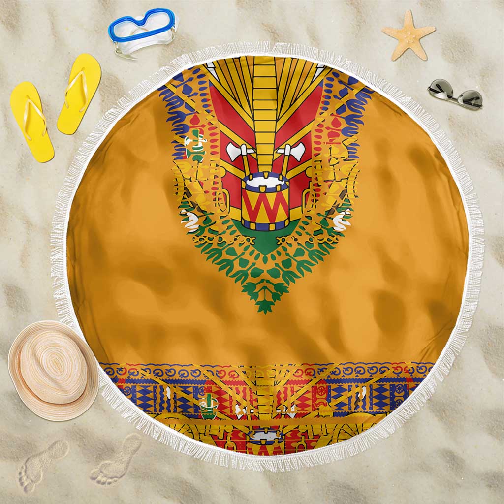 Haiti Flag Traditional Dashiki Beach Blanket Yellow Color - Polynesian Pride