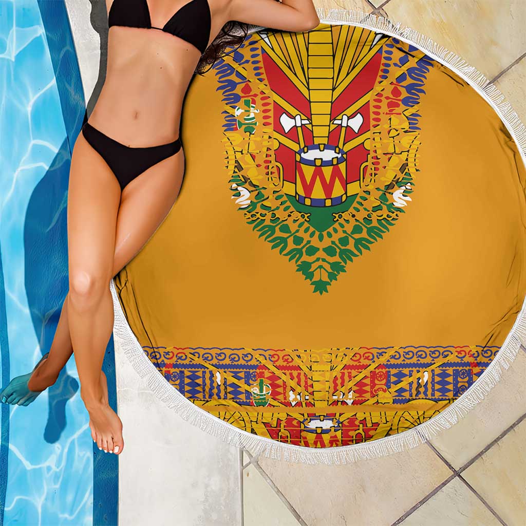 Haiti Flag Traditional Dashiki Beach Blanket Yellow Color - Polynesian Pride