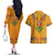 Haiti Flag Traditional Dashiki Couples Matching Off The Shoulder Long Sleeve Dress and Hawaiian Shirt Yellow Color - Polynesian Pride