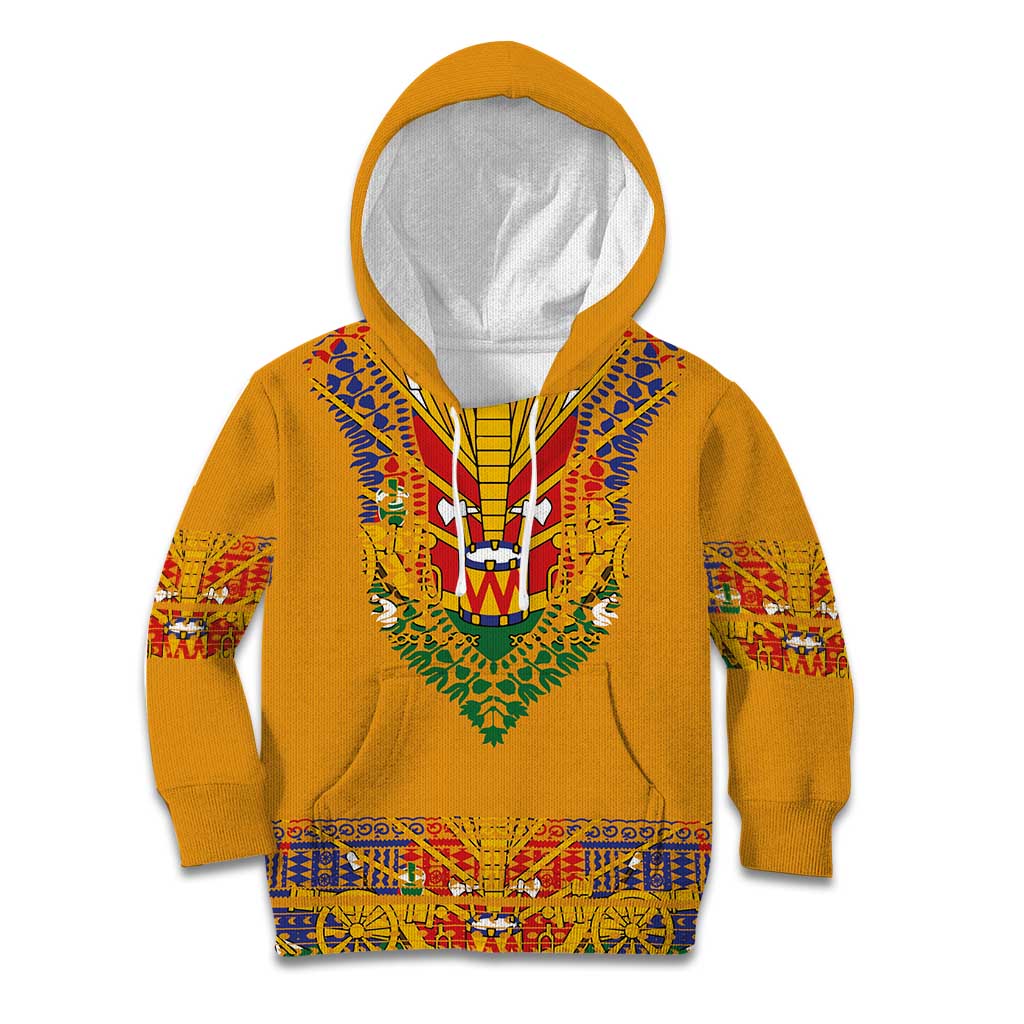 Haiti Flag Traditional Dashiki Kid Hoodie Yellow Color - Polynesian Pride