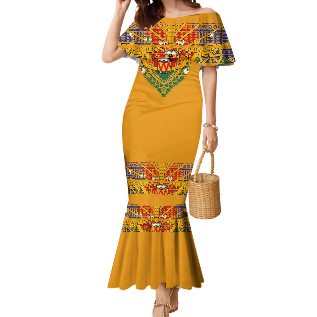 Haiti Flag Traditional Dashiki Mermaid Dress Yellow Color - Polynesian Pride