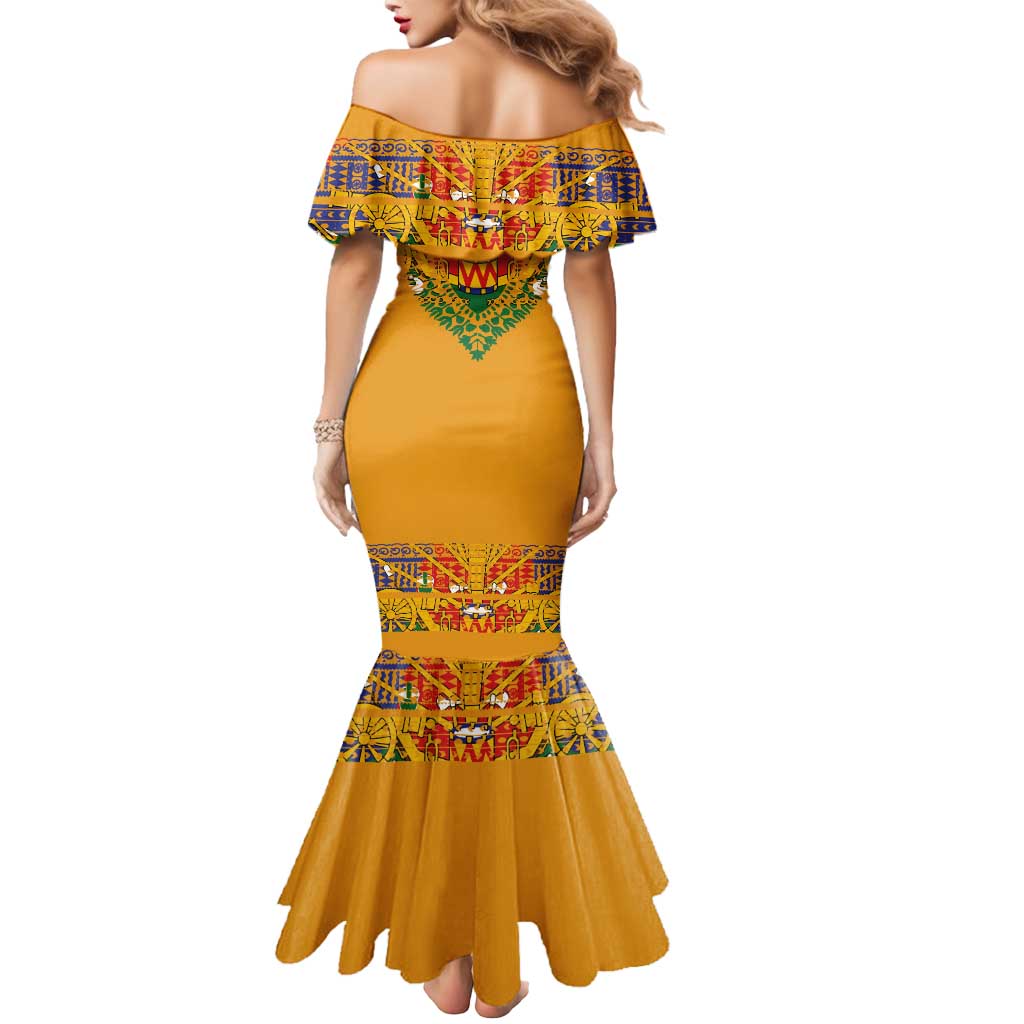 Haiti Flag Traditional Dashiki Mermaid Dress Yellow Color - Polynesian Pride