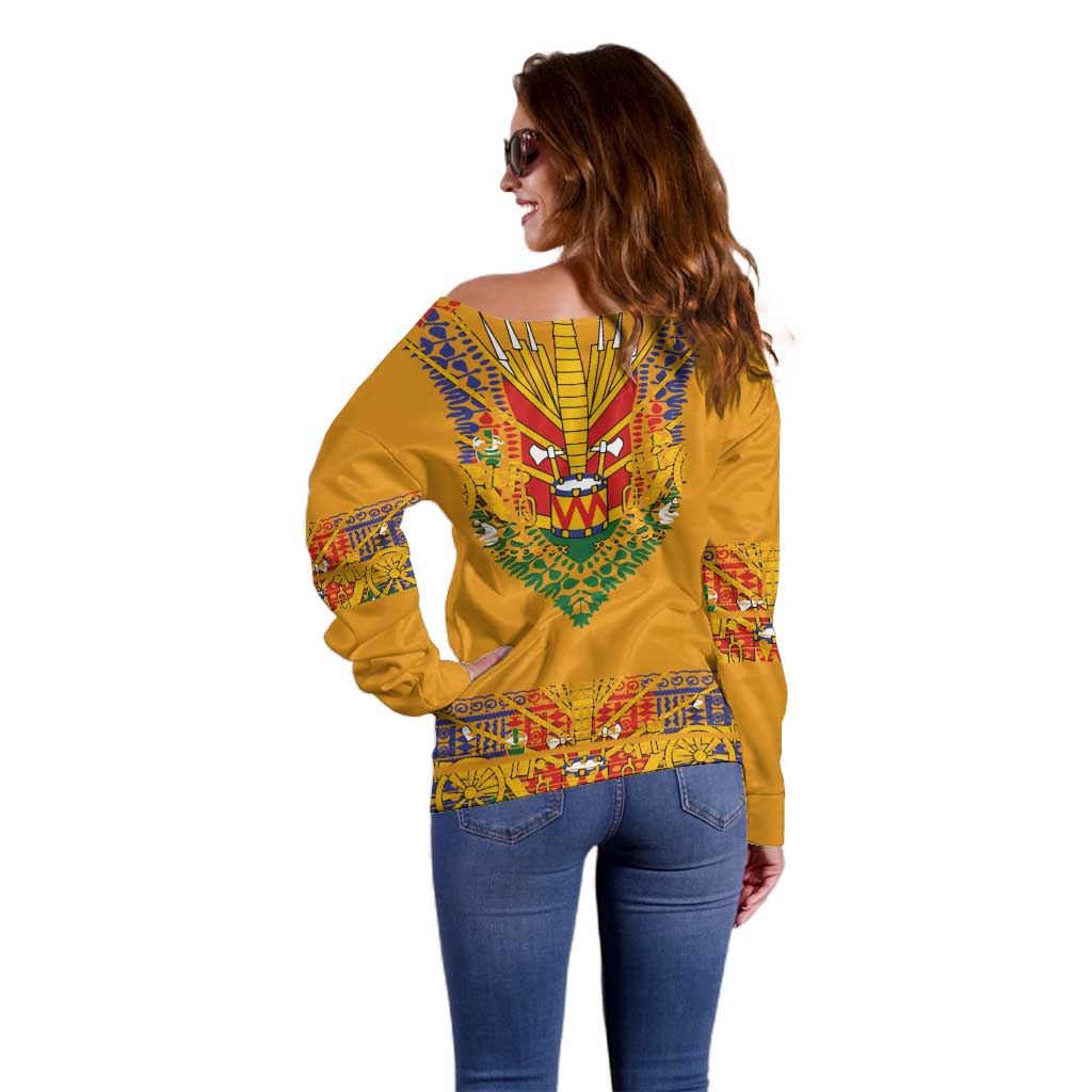 Haiti Flag Traditional Dashiki Off Shoulder Sweater Yellow Color - Polynesian Pride