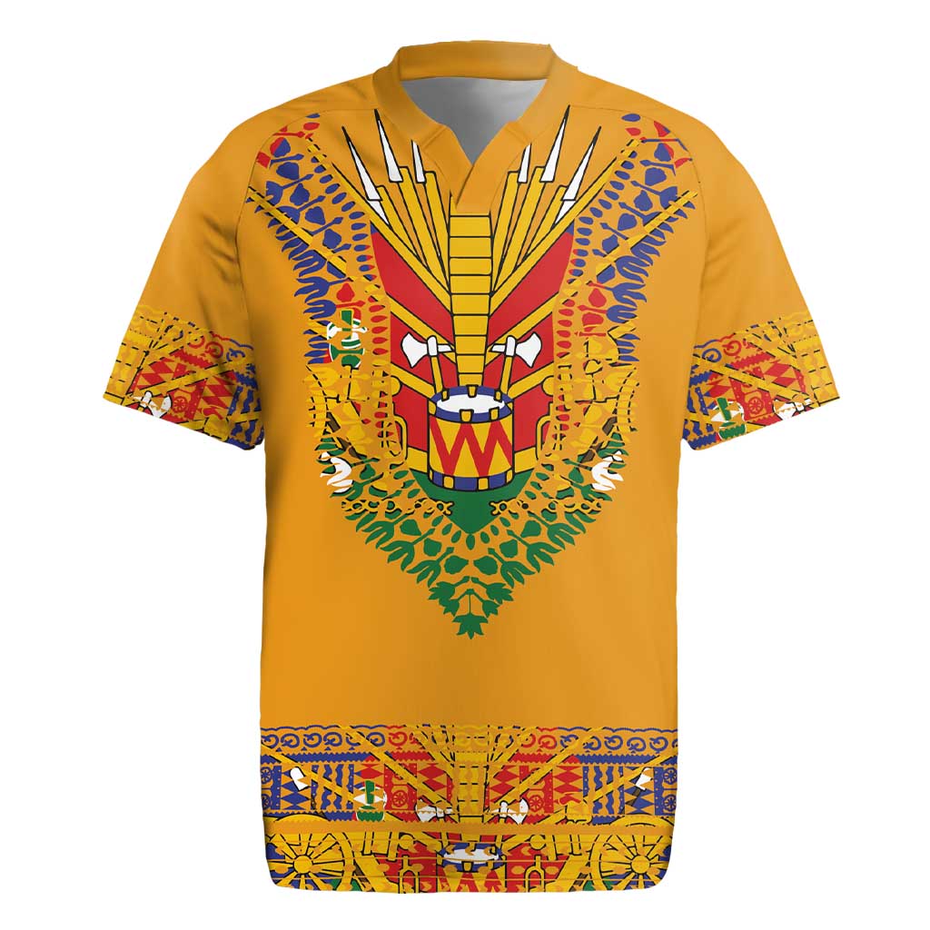 Haiti Flag Traditional Dashiki Rugby Jersey Yellow Color - Polynesian Pride