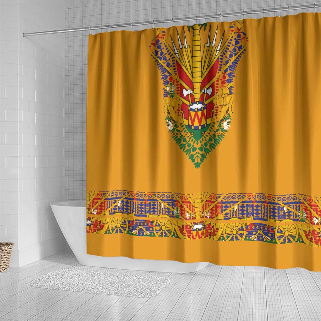 Haiti Flag Traditional Dashiki Shower Curtain Yellow Color - Polynesian Pride