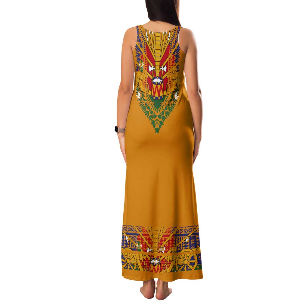 Haiti Flag Traditional Dashiki Tank Maxi Dress Yellow Color - Polynesian Pride