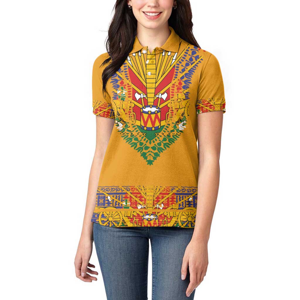 Haiti Flag Traditional Dashiki Women Polo Shirt Yellow Color - Polynesian Pride