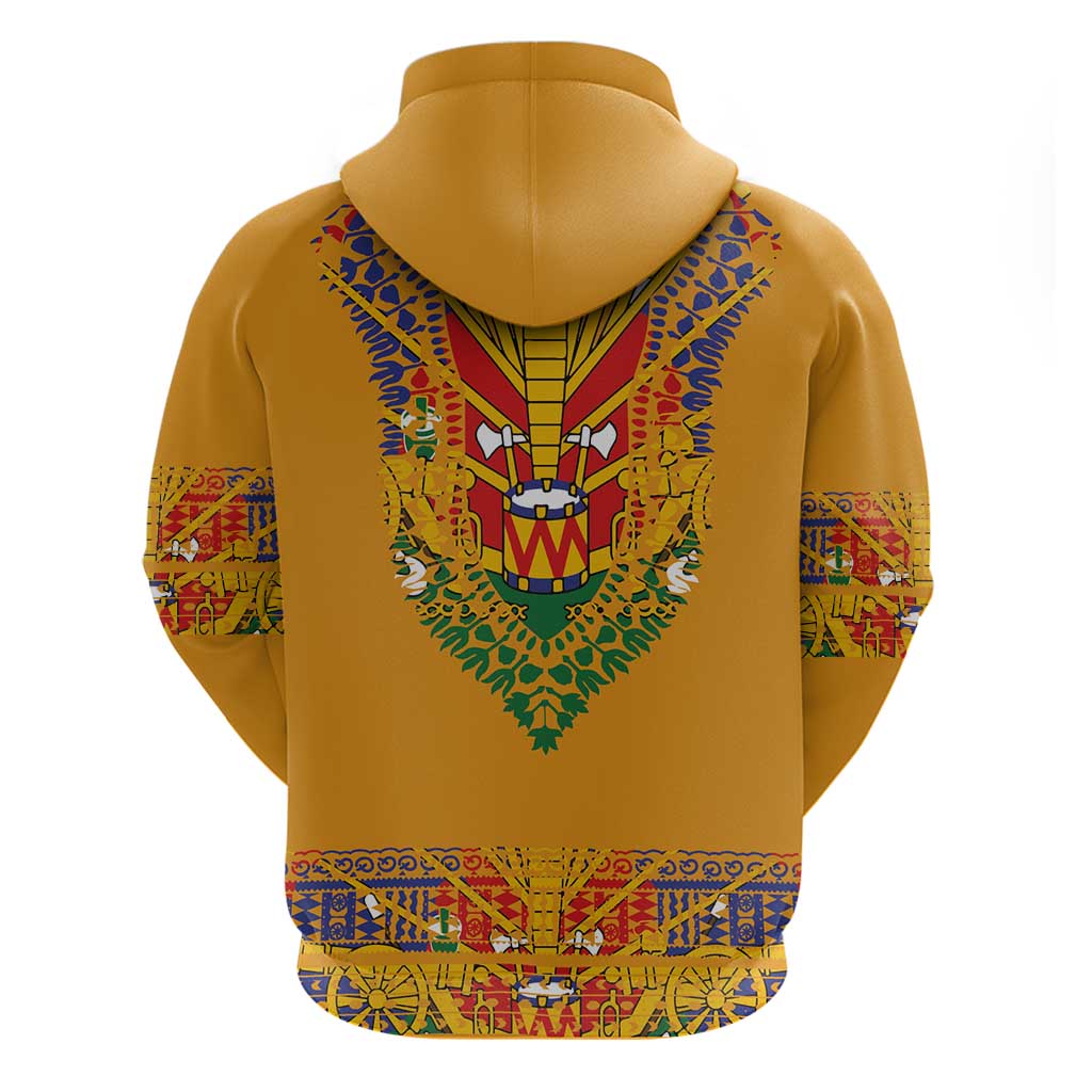 Haiti Flag Traditional Dashiki Zip Hoodie Yellow Color - Polynesian Pride