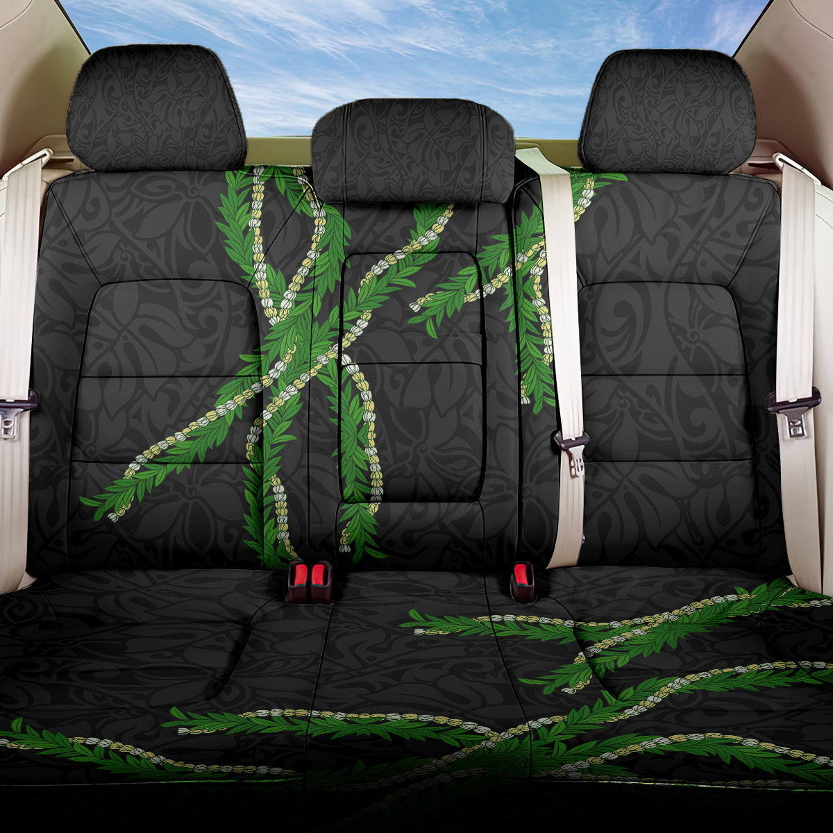 Hawaii Maile Lei Back Car Seat Cover Aloha Black Color