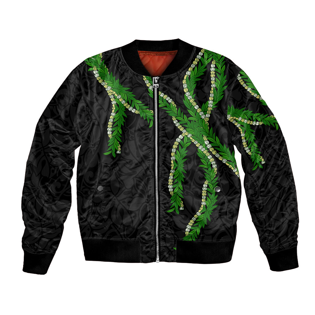 Hawaii Maile Lei Bomber Jacket Aloha Black Color
