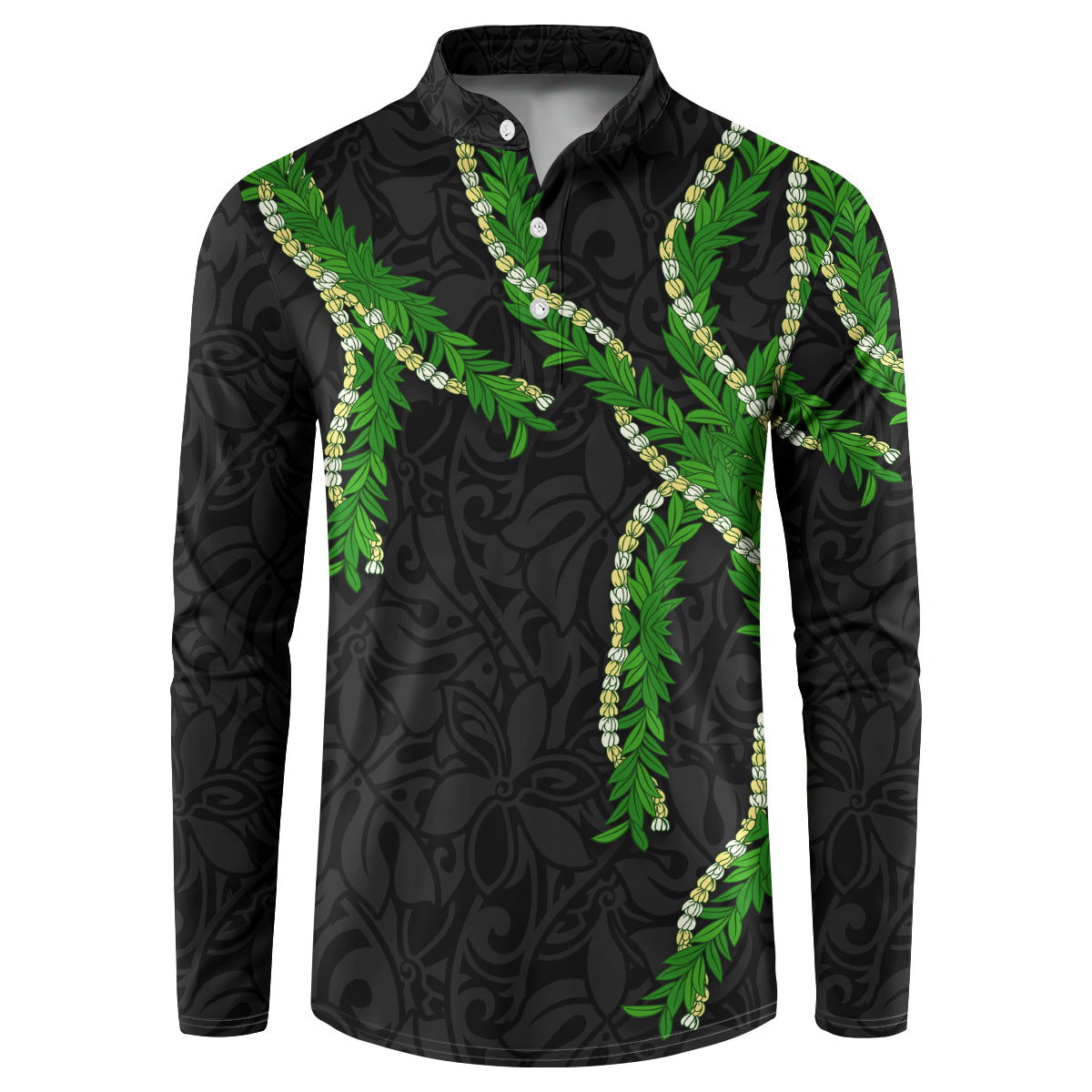 Hawaii Maile Lei Button Sweatshirt Aloha Black Color LT03 Black - Polynesian Pride