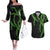 Hawaii Maile Lei Couples Matching Off The Shoulder Long Sleeve Dress and Hawaiian Shirt Aloha Black Color