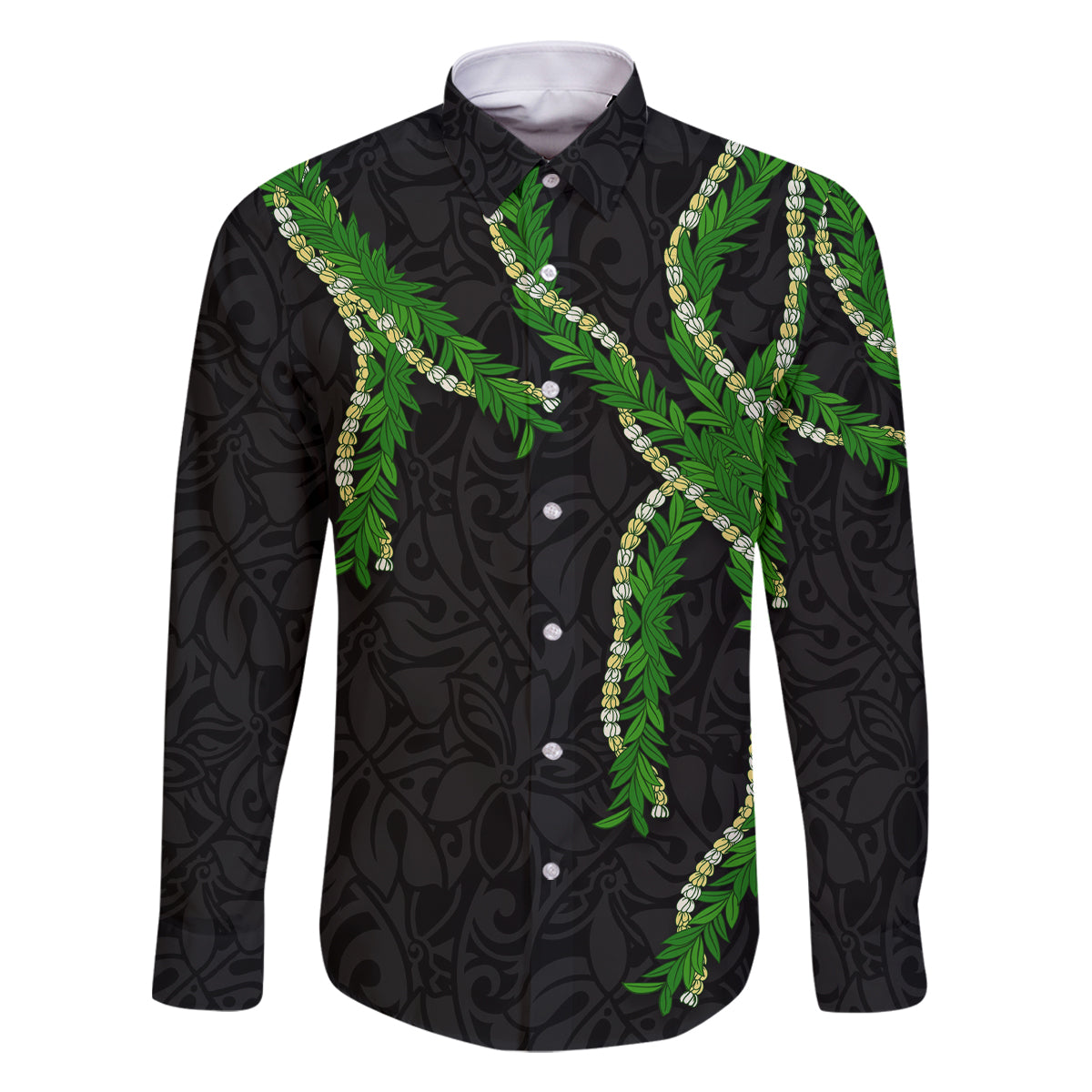 Hawaii Maile Lei Family Matching Mermaid Dress and Hawaiian Shirt Aloha Black Color