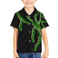 Hawaii Maile Lei Kid Hawaiian Shirt Aloha Black Color LT03 Kid Black - Polynesian Pride