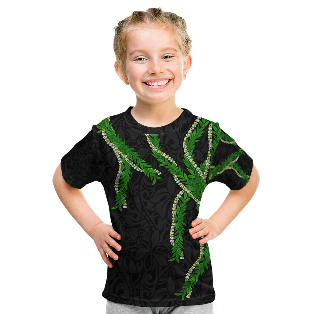 Hawaii Maile Lei Kid T Shirt Aloha Black Color LT03 Black - Polynesian Pride