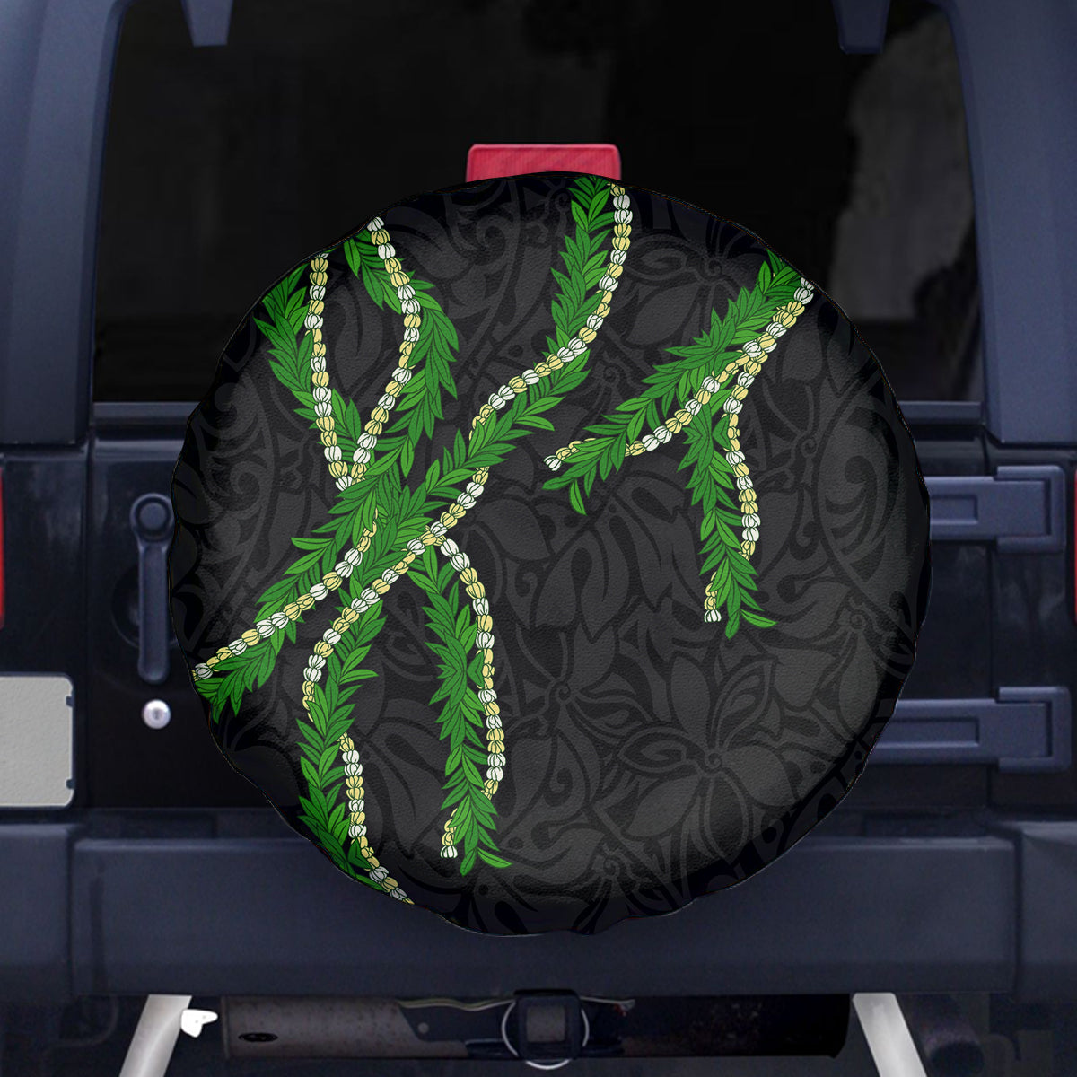 Hawaii Maile Lei Spare Tire Cover Aloha Black Color