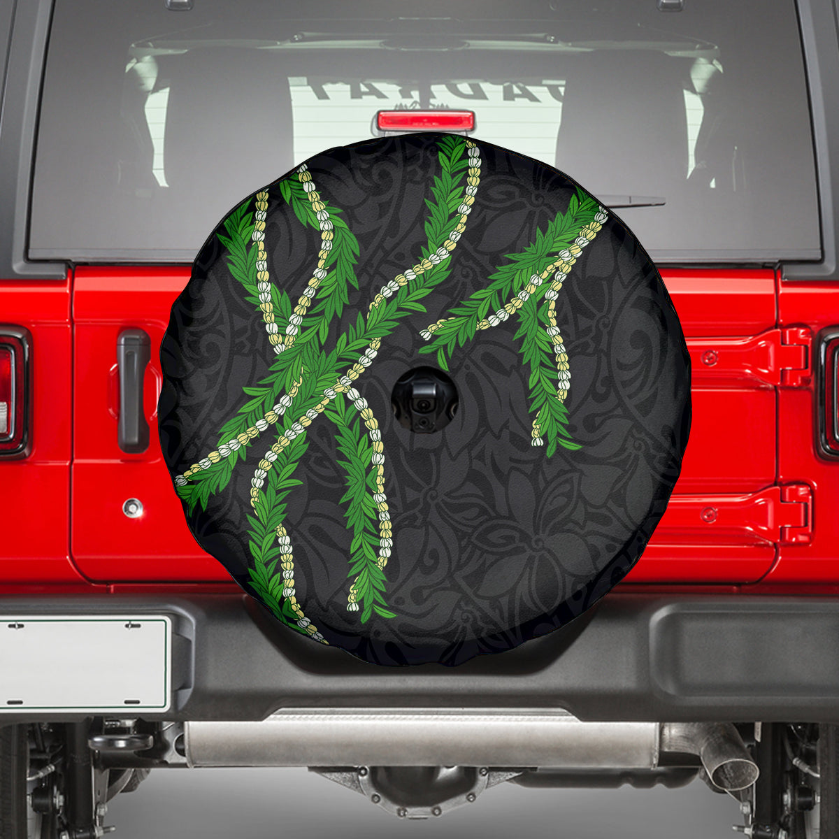 Hawaii Maile Lei Spare Tire Cover Aloha Black Color