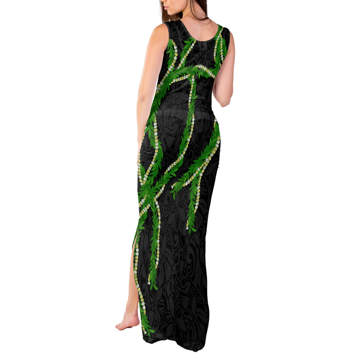 Hawaii Maile Lei Tank Maxi Dress Aloha Black Color