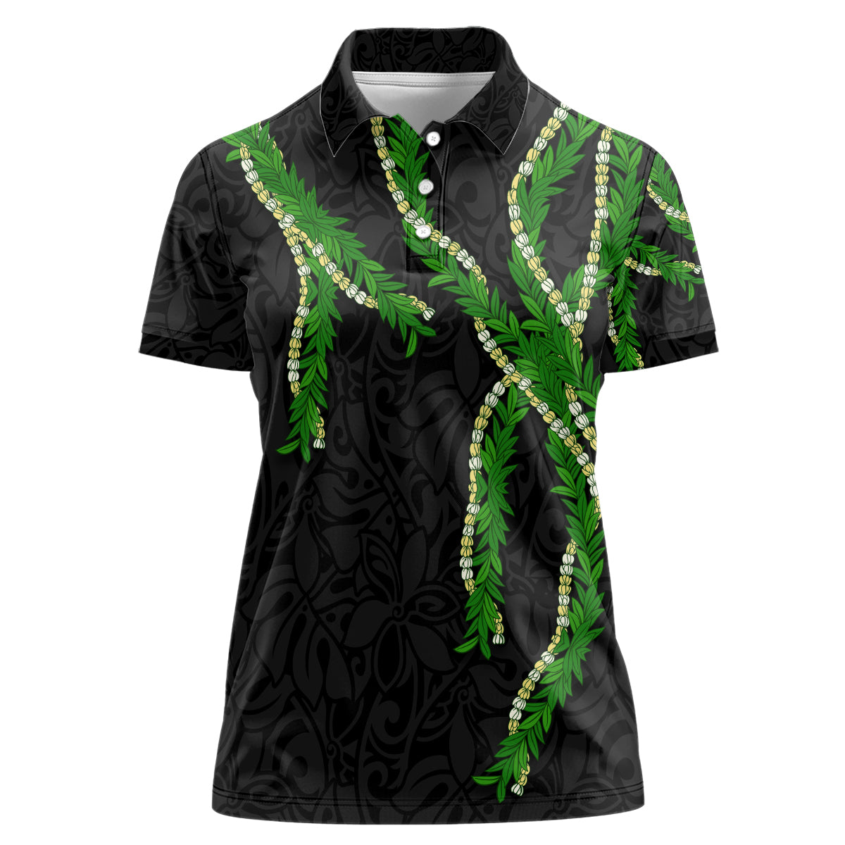 Hawaii Maile Lei Women Polo Shirt Aloha Black Color