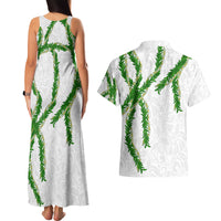 Hawaii Maile Lei Couples Matching Tank Maxi Dress and Hawaiian Shirt Aloha White Color