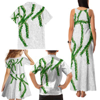 Hawaii Maile Lei Family Matching Tank Maxi Dress and Hawaiian Shirt Aloha White Color
